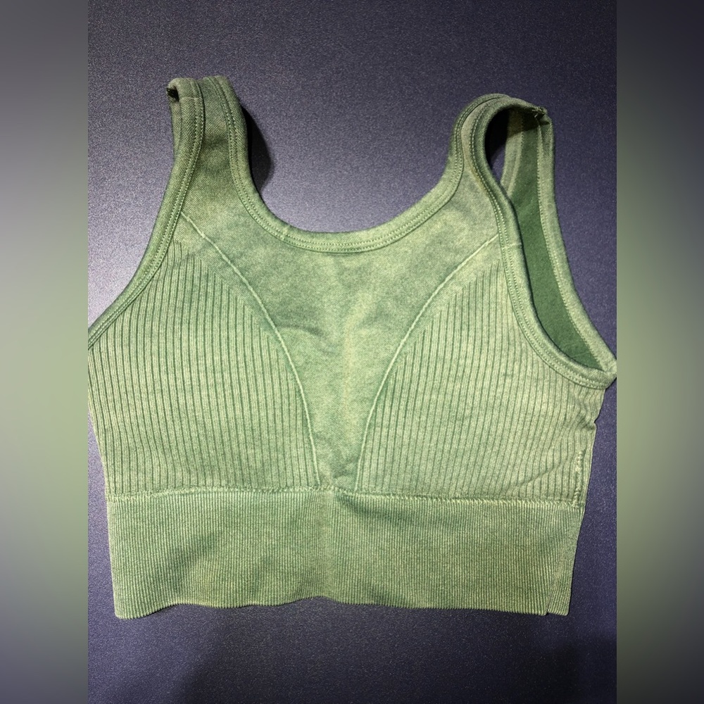 Padded green sports bra